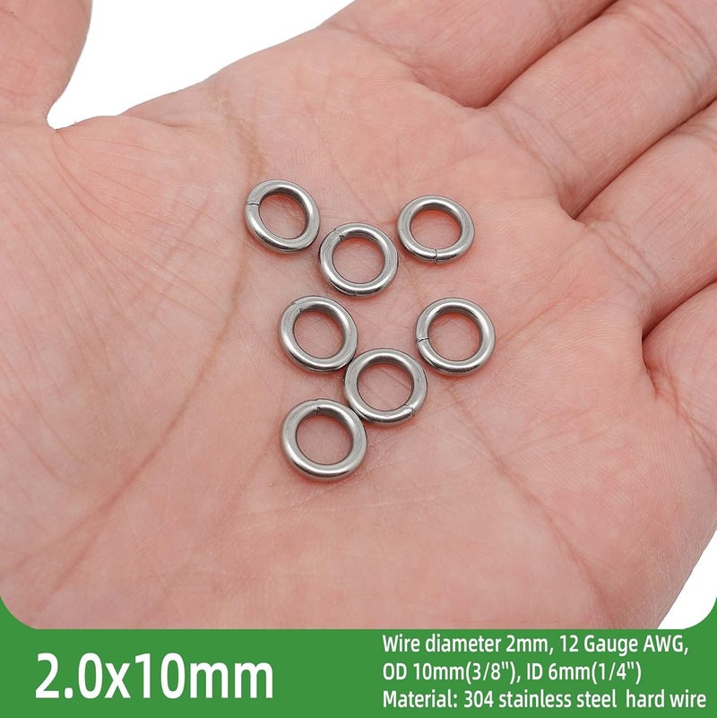 THREENEST 100PCS 10mm 2mm Thickness 12 Gauge Stainless Steel Jump Rings, Unwelded Metal Round Strong Thick Craft Ring for Necklace Bracelet Keychain Chainmail Jewelry Making - Image 2